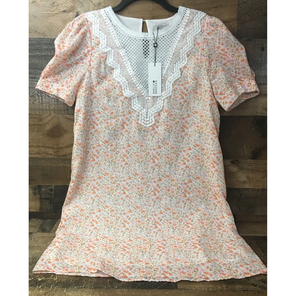 NWT Molly Bracken Dress Med Floral Embroidery Cottagecore Fairy Prairie Milkmaid